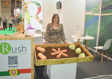 The lovely Tania Luz e Silva of Rush Farms, showcasing the Portuguese company's sweet potatoes, cabbage and butternut squash.