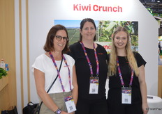 Natalie Glass, Kate Klein and Sophie Hughes at Kiwi Crunch with apples, cherries and pears.