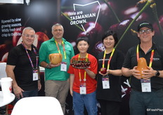 Peter Cornish - Fruit Growers Tasmania, Brent McClintock – Tamer Valley Fruit, Ni Hung – Aunita Cherries, _ Vivian Zhao – Tasmanian Trade Advocate to China and Sam Riggall – Somercotes were all at the Fruit Growers Tasmania stand.